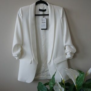 NWT Zara White Rolled Sleeves Boyfriend Blazer